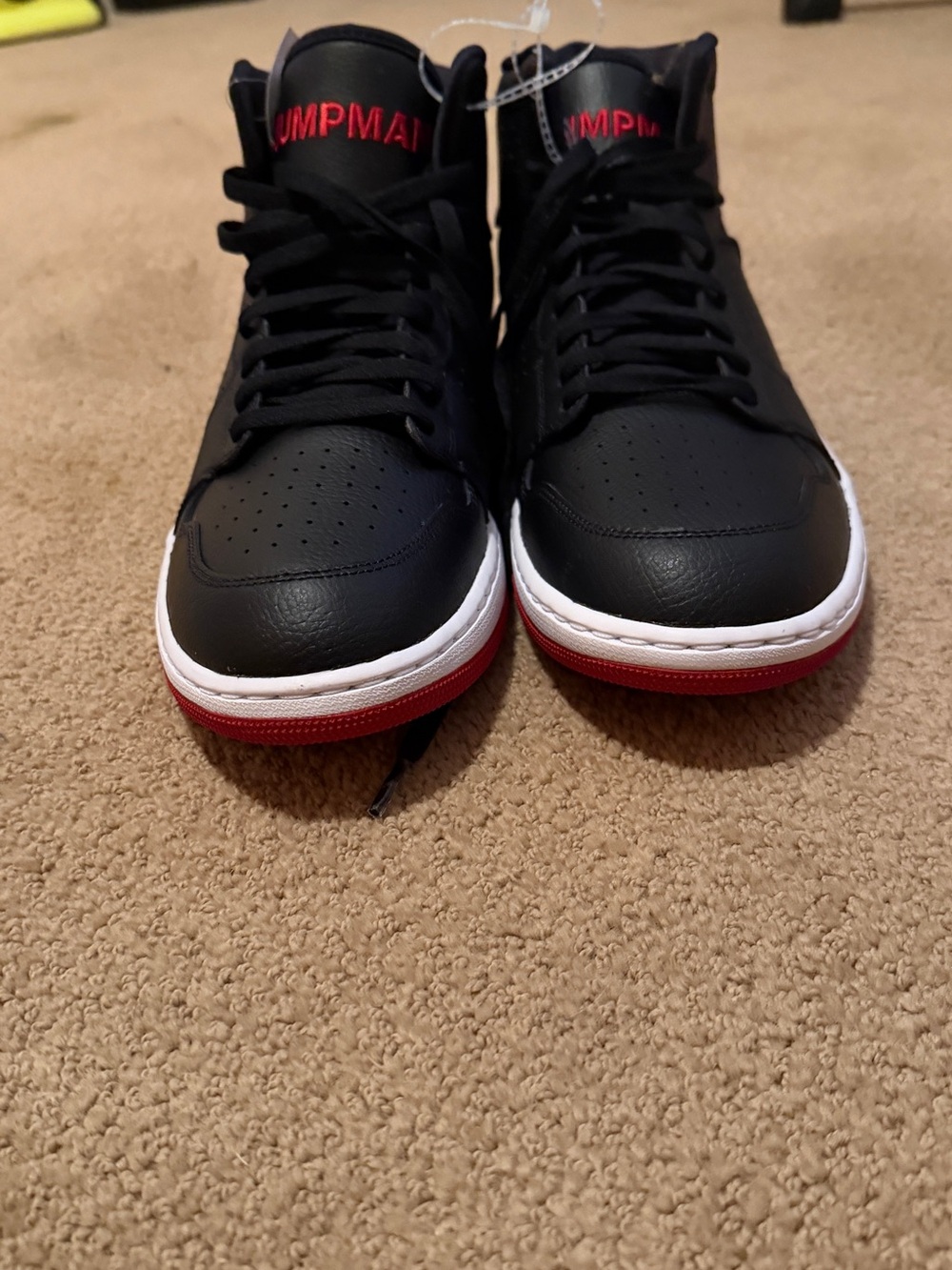 New size 13 Jordans -
Men's Black and Red High-Top Sneakers with White Midsole